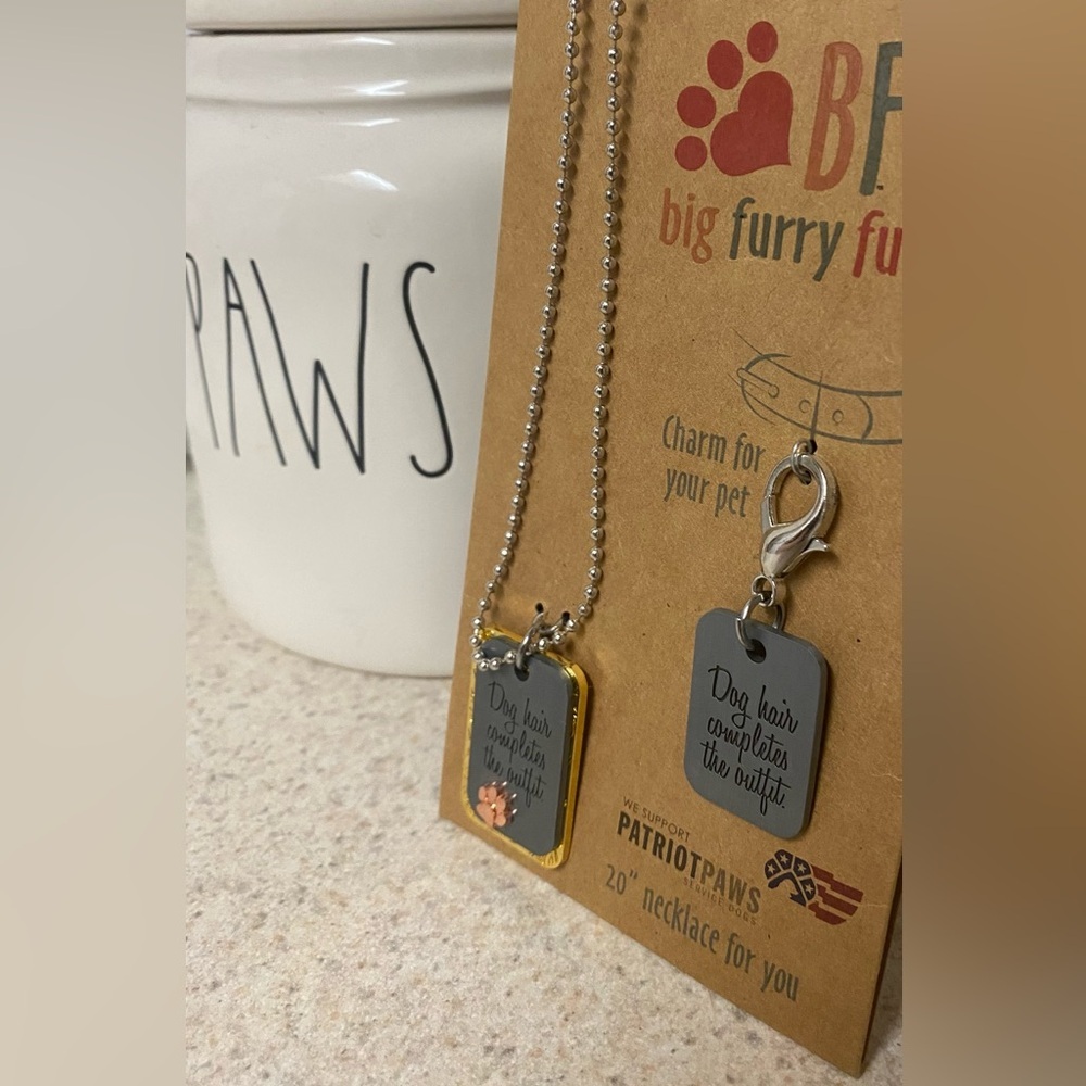 New BFF Big Furry Fun Matching Dog Tag Necklace Collar Charm Set Pet Lover Gift - Picture 4 of 4